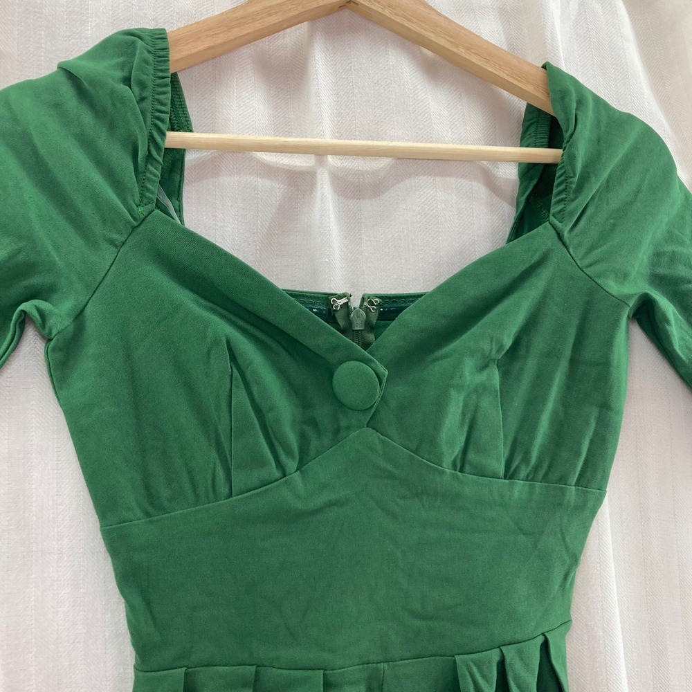 Unique Vintage Women's‎ XS Green Fit & Flare 3/4 Sleeve Retro Midi Dress NWOT